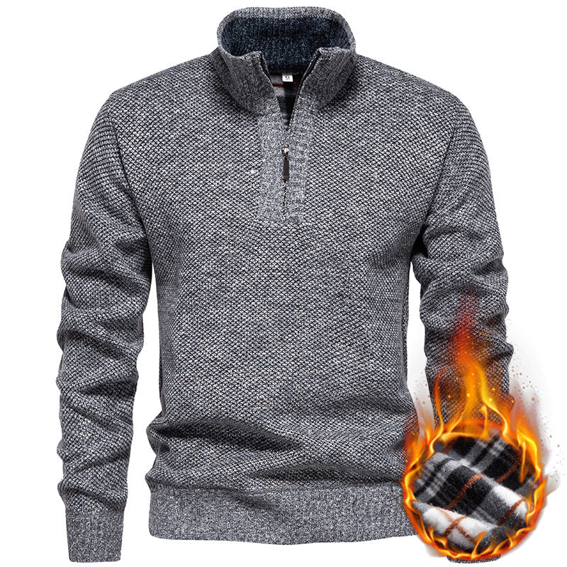 Herren Strickpullover mit halbem Reißverschluss und modischem Strukturdesign R&B