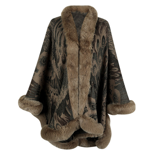 Damen luxuriöser Poncho mit dekorativem Fleece-Wärmeschutz R&B