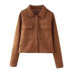 Damen trendige kurz geschnittene Retro-Jacke aus hochwertigem Wildleder-Werkstoff R&B