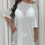 Damen luftige Strandbluse mit transparenten Ärmeln R&B