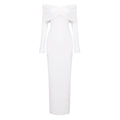 Damen elegantes Maxikleid mit schulterfreiem Design und langem Ärmel R&B