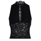 Damen Spitzen-Crop-Top mit elegantem Stehkragen und transparenten Einsätzen R&B