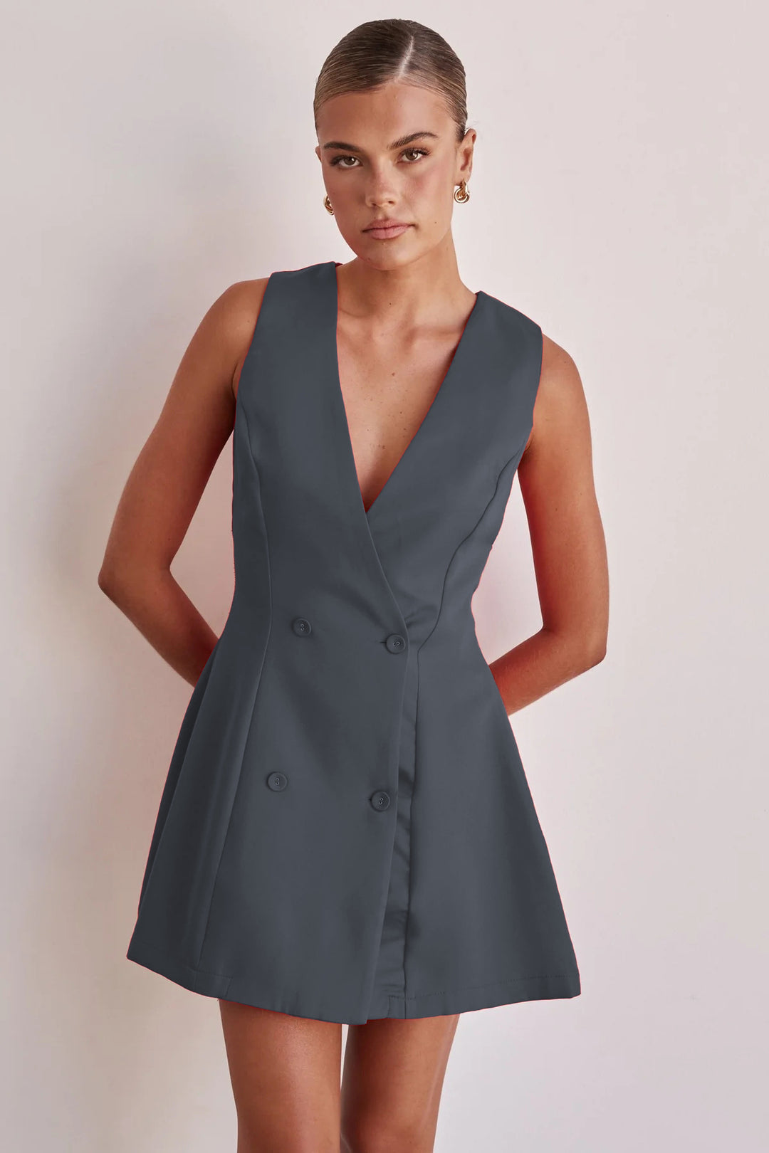 Damen Wendekleid mit tiefem V-Ausschnitt und doppelter Knopfleiste R&B