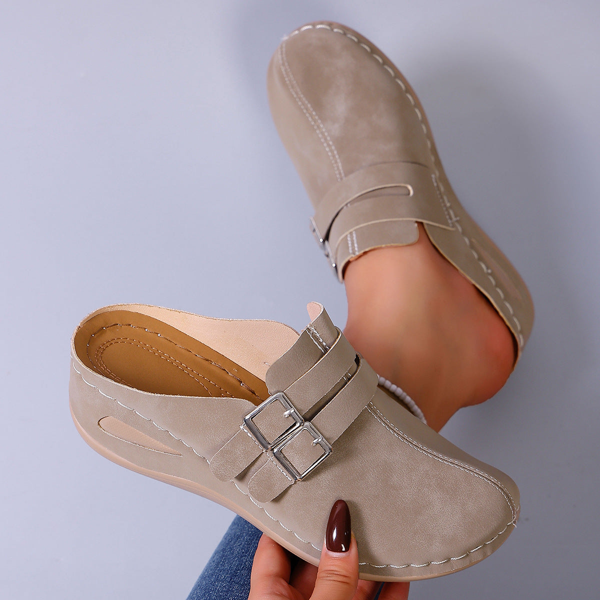 Damen Clogs mit modischem Doppelschnallen-Design und ergonomischer Fußbettung R&B