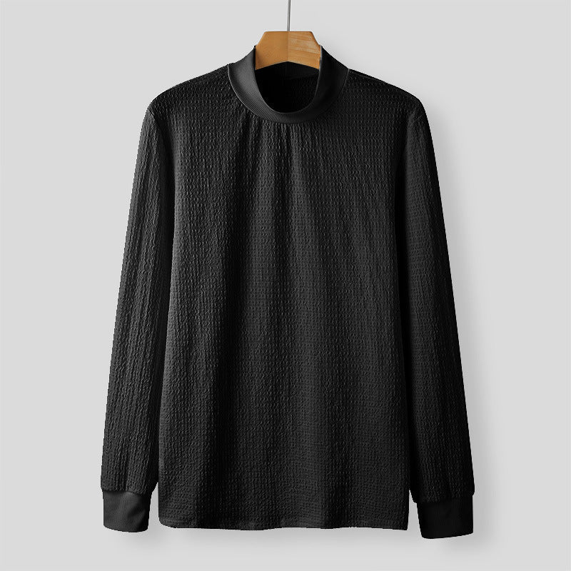 Unisex nan texturierter Waffelstrick-Pullover mit schmalem Stehkragen und Rippbündchen R&B