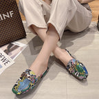 Damen elegante Mules mit schimmerndem Kettenverschluss EB
