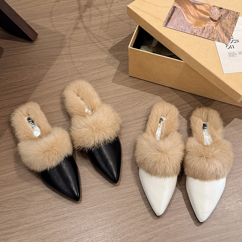 Damen elegante Ballerina mit luxuriösem Kunstfellkragen R&B