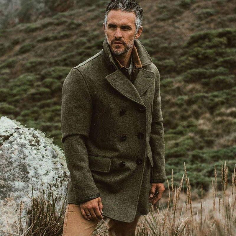 Herren eleganter Mantel mit doppelter Knopfleiste und hohem Kragen R&B