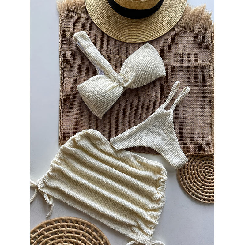 Damen Strick-Bikini-Set mit verstellbarem Oberteil und Raffung R&B