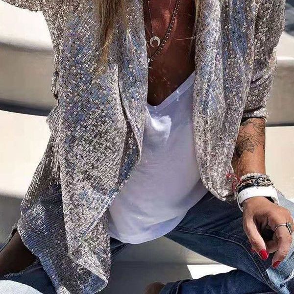 Damen Glitzernde Asymmetrische Blazerjacke mit modernem Schnitt EB
