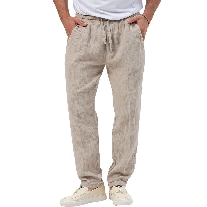 Herren nan lässige Musselin-Freizeithose mit elastischem Bund Kordelzug und seitlichen Eingrifftaschen R&B