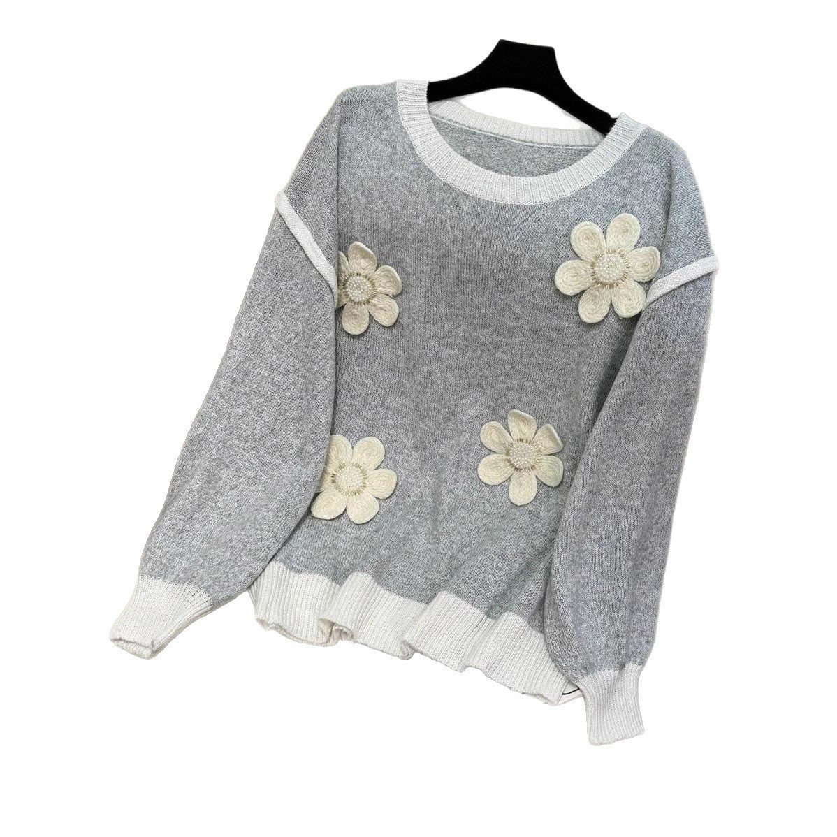 Damen Strickpullover mit floralen Applikationen R&B