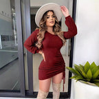 Damen Figurbetontes Minikleid mit Raffung und V-Ausschnitt R&B