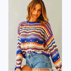 Damen Strickpullover mit buntem Zickzackmuster R&B