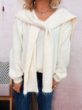 Damen lässiger Strickpullover mit abnehmbarer Kapuze und Knopfdetails R&B