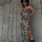 Damen Maxi-Strandkleid mit elegantem Wasserfall-Ausschnitt und hohem Schlitz R&B