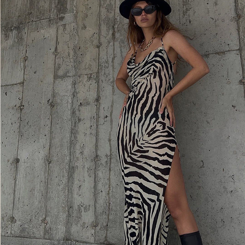 Damen Maxi-Strandkleid mit elegantem Wasserfall-Ausschnitt und hohem Schlitz R&B