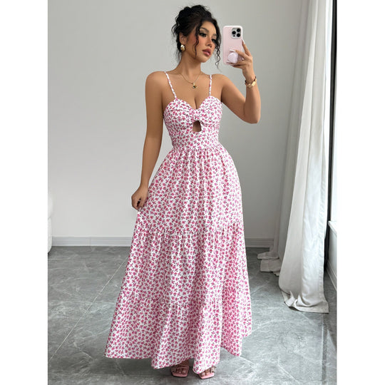 Damen Maxikleid mit Blumenmuster und Herzausschnitt R&B