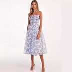 Damen Midi-Kleid mit elegantem Chiffon und floralen Applikationen R&B