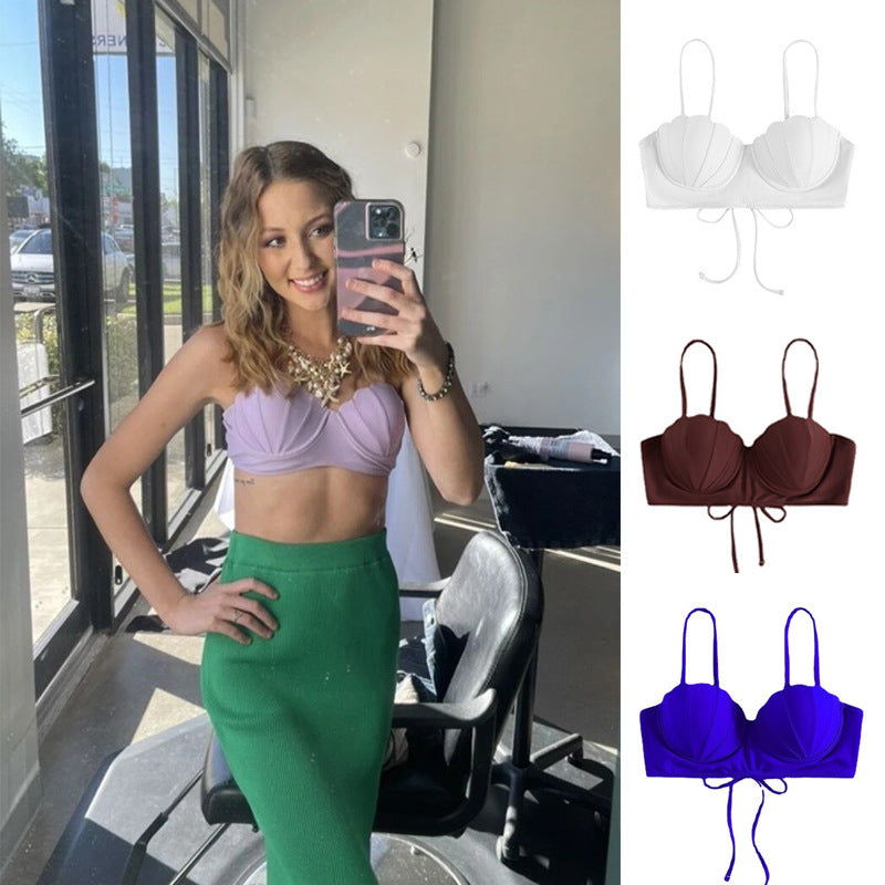 Damen Cropped Bikini-Oberteil mit Muschel-Design