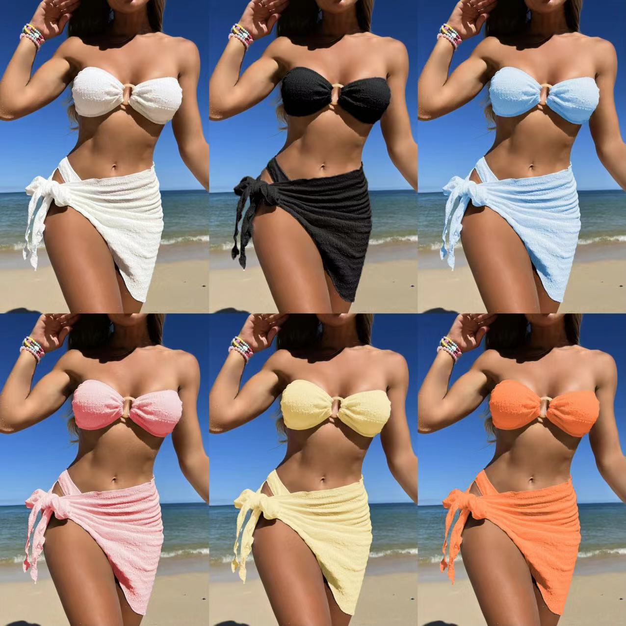 Damen Bandeau-Bikini mit gerafftem Design und seitlichem Knotendetail R&B
