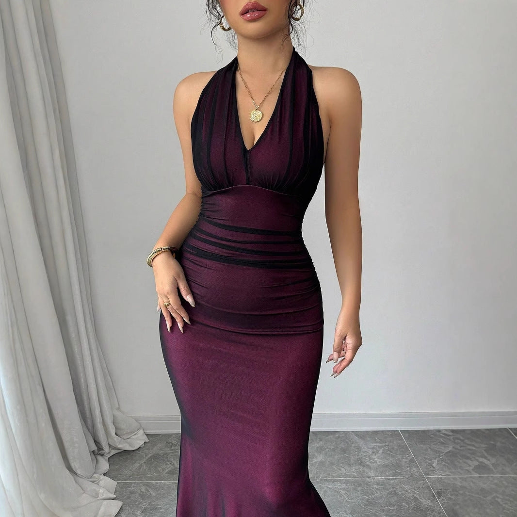 Damen Elegantes Maxikleid mit tiefem V-Ausschnitt und taillierendem Schnitt R&B