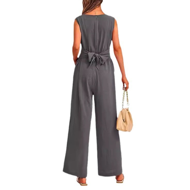 Damen eleganter Jumpsuit mit tailliertem Schnitt und weitem Bein R&B