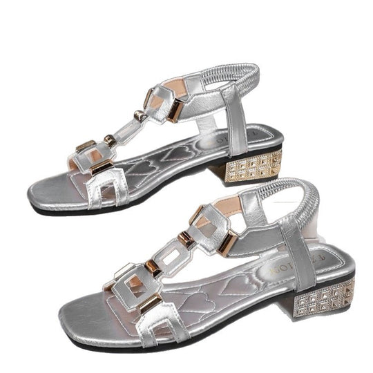 Damen Absatzsandalen mit modischen Riemen und glitzerndem Detail R&B