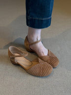 Damen Slingback-Ballerinas mit geflochtenem Obermaterial und modischem Riemen