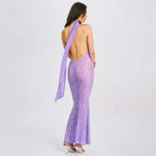 Damen Maxikleid mit schickem Halter-Design und verspieltem Animal-Print R&B