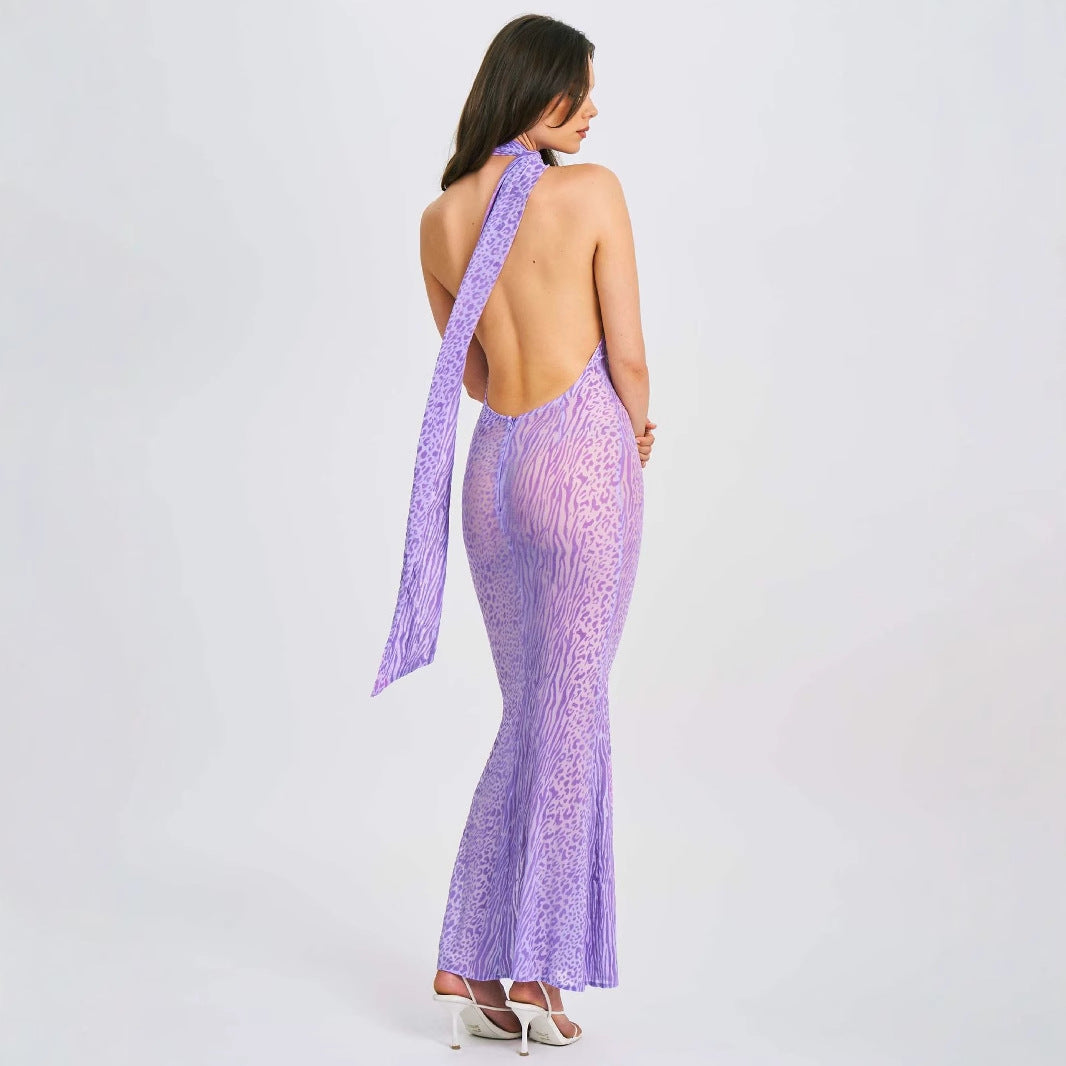 Damen Maxikleid mit schickem Halter-Design und verspieltem Animal-Print R&B