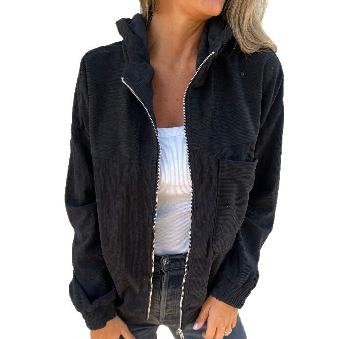 Damen modische Baumwolljacke mit Reißverschluss und praktischen Taschen R&B