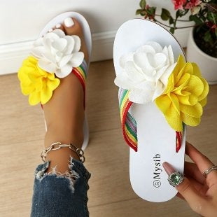 Damen Trendige Flip-Flops mit floralem Dekor und buntem Riemendesign R&B