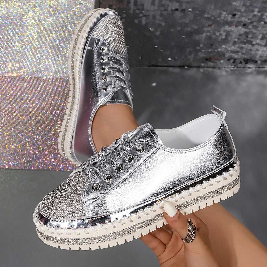 Damen Glamouröse Sneaker mit funkelndem Strass und trendiger Profilsohle R&B