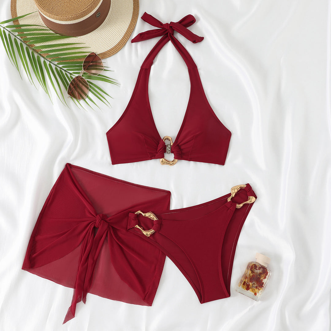 Damen Bikini-Set mit stilvollem Halterneck und modischen Kettenakzenten R&B