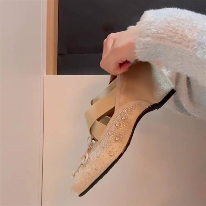 Damen elegante Strass-Ballerinas mit dekorativem Schleifendetail R&B