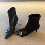 Damen elegante High Heel Stiefeletten mit modischer Schnallenverzierung R&B