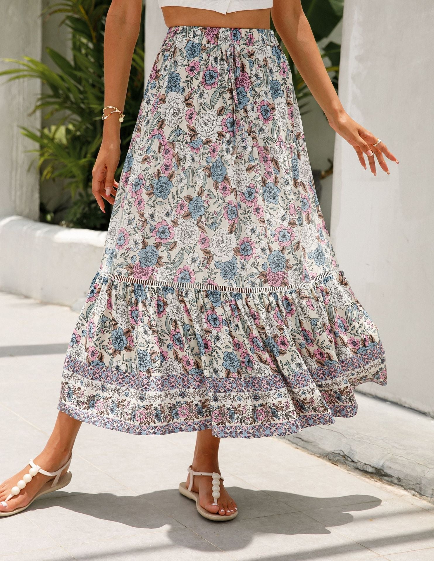 Damen Maxirock mit voluminösem Schnitt und floralem Design R&B