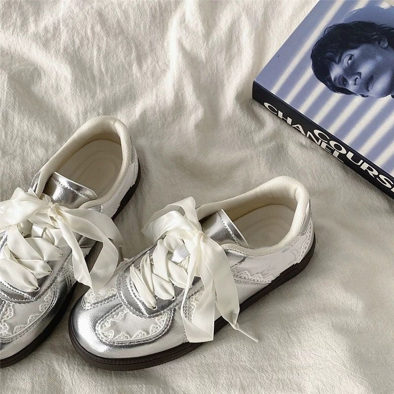 Damen Modische Sneaker mit luxuriösem Spitzen-Design und auffälligen Schleifen R&B