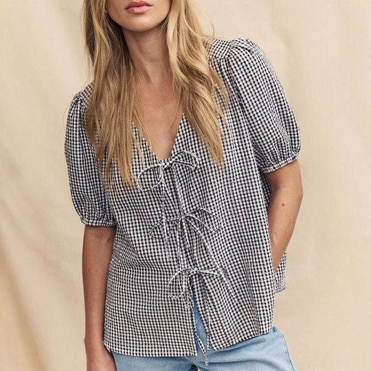 Damen Bluse mit Knoten-Detail und Puffärmeln R&B