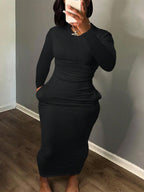 Damen Figurbetontes Rippkleid mit langem Arm und eleganter Silhouette R&B