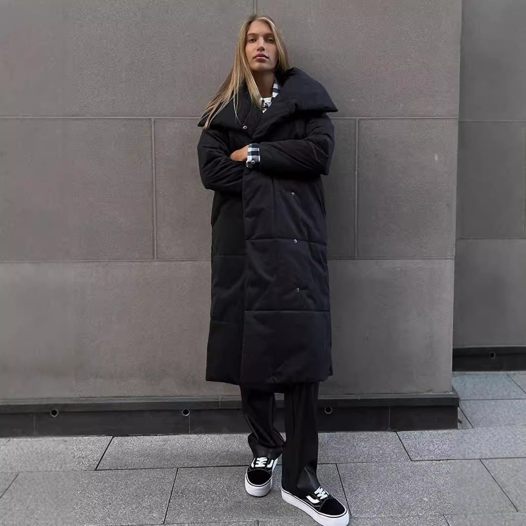 Damen Gefütterter Langmantel mit breitem Revers und Taillengürtel R&B