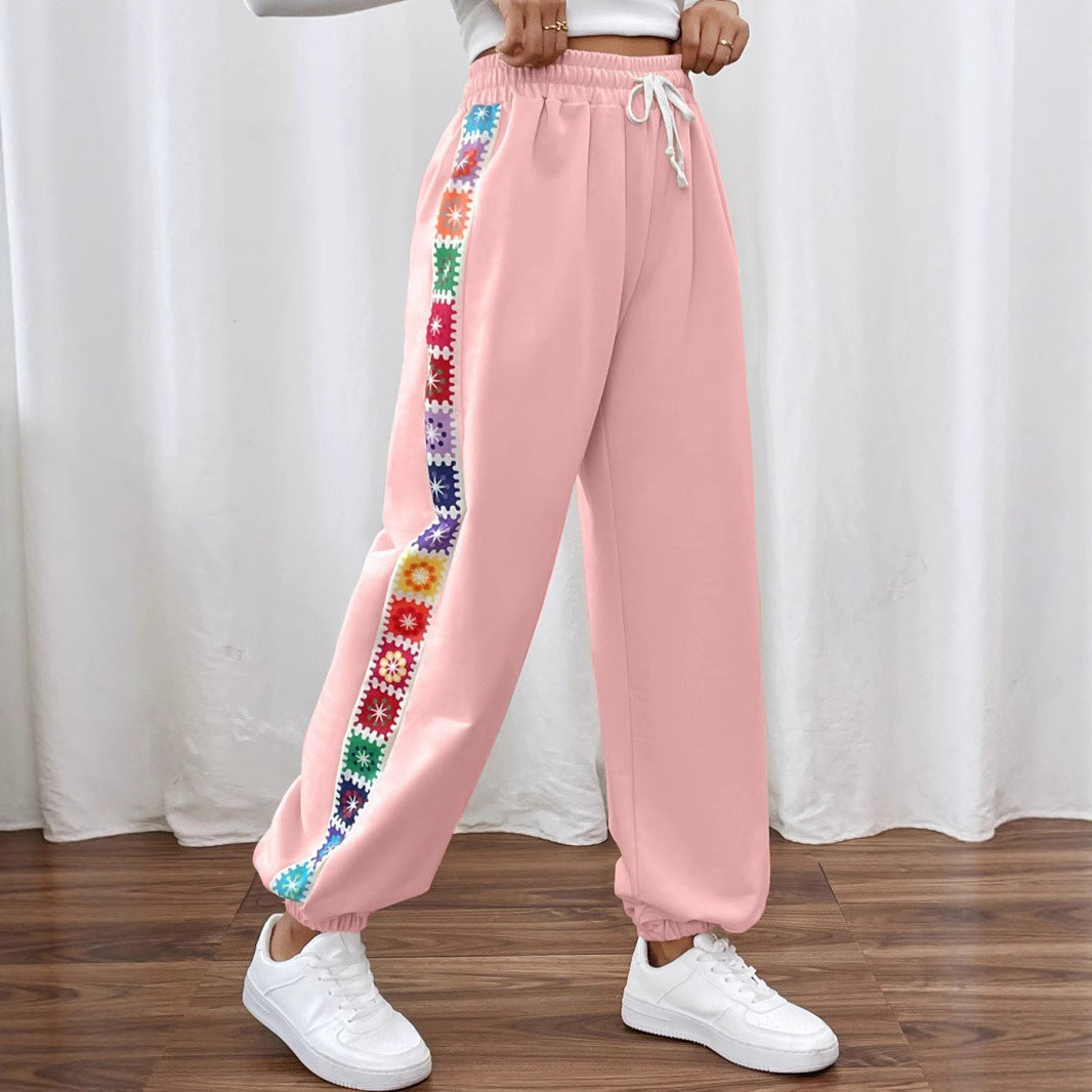 Damen Freizeit-Hose mit buntem Blumenmuster und elastischem Bund R&B