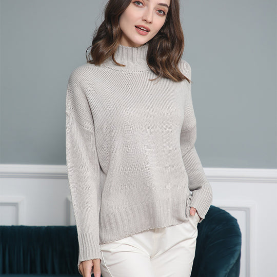 Damen hochgeschlossener Strickpullover mit strukturiertem Design R&B