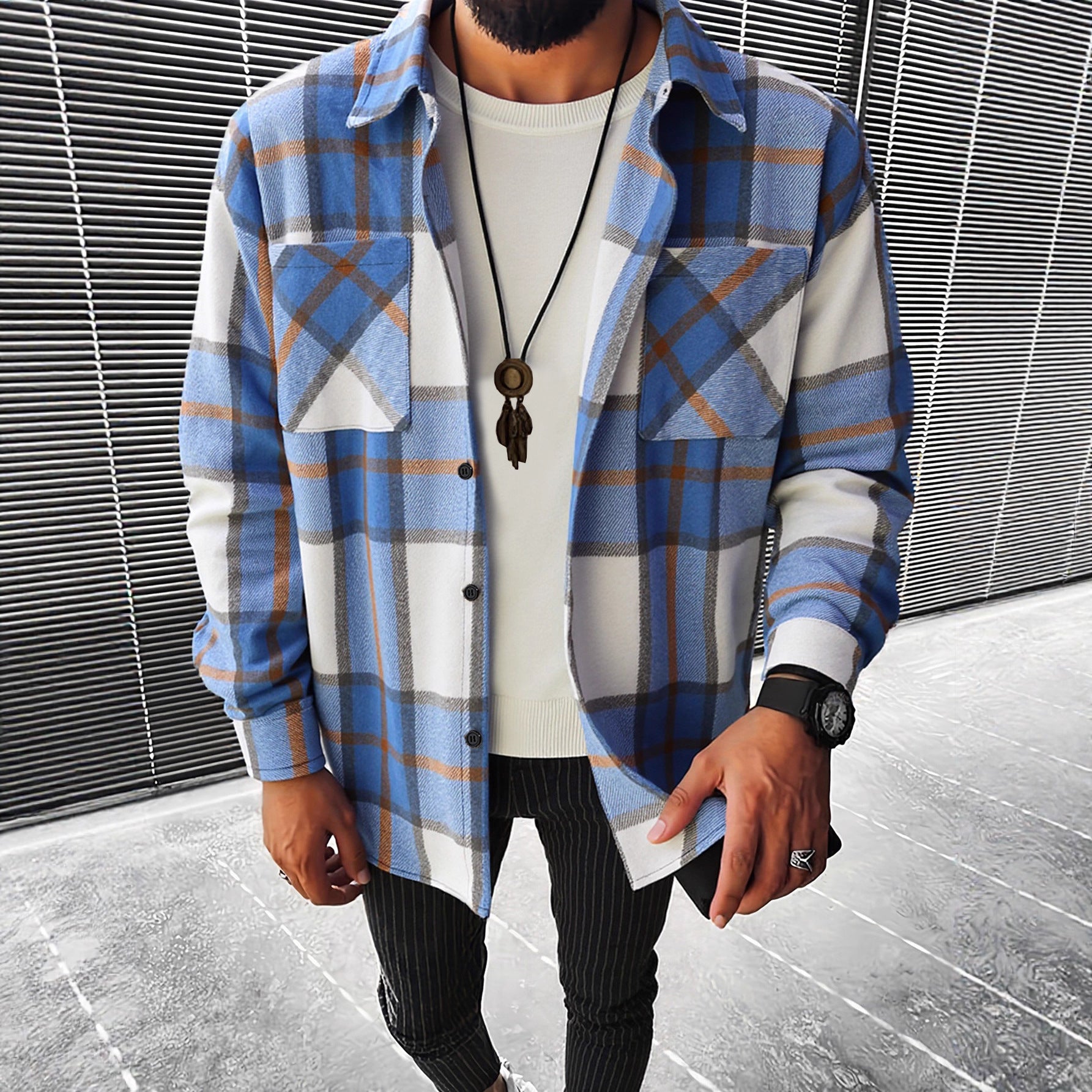 Herren Karierte Flanell Hemdjacke R&B