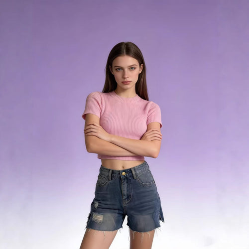 Damen lässige Jeansshorts mit fransigen Abschlüssen und seitlichem Schlitz R&B