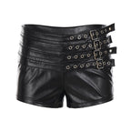 Damen Kunstleder Shorts mit dekorativen Schnallen und Schnürdetails R&B