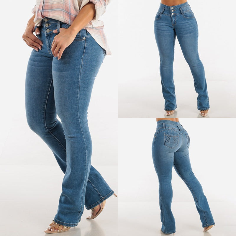 Damen Bootcut Jeans mit hohem Bund und konturierender Passform R&B