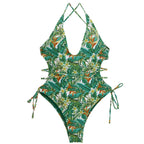 Damen Einteiliger Badeanzug mit floralem Cut-Out-Design und verstellbaren Bändern R&B