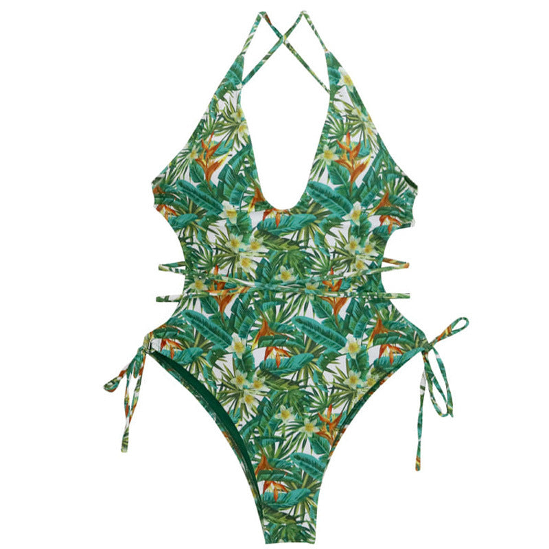 Damen Einteiliger Badeanzug mit floralem Cut-Out-Design und verstellbaren Bändern R&B
